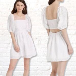 A New Day White cotton eyelet puff sleeve open back dress Small cottagecore